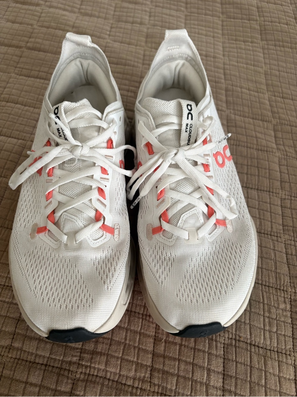 On cloud cloud surfer Running Women's White Athletic Sneakers with Coral Accents